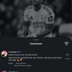 罗德里戈遭遇重伤，姆巴佩、维尼修斯社媒留言鼓励